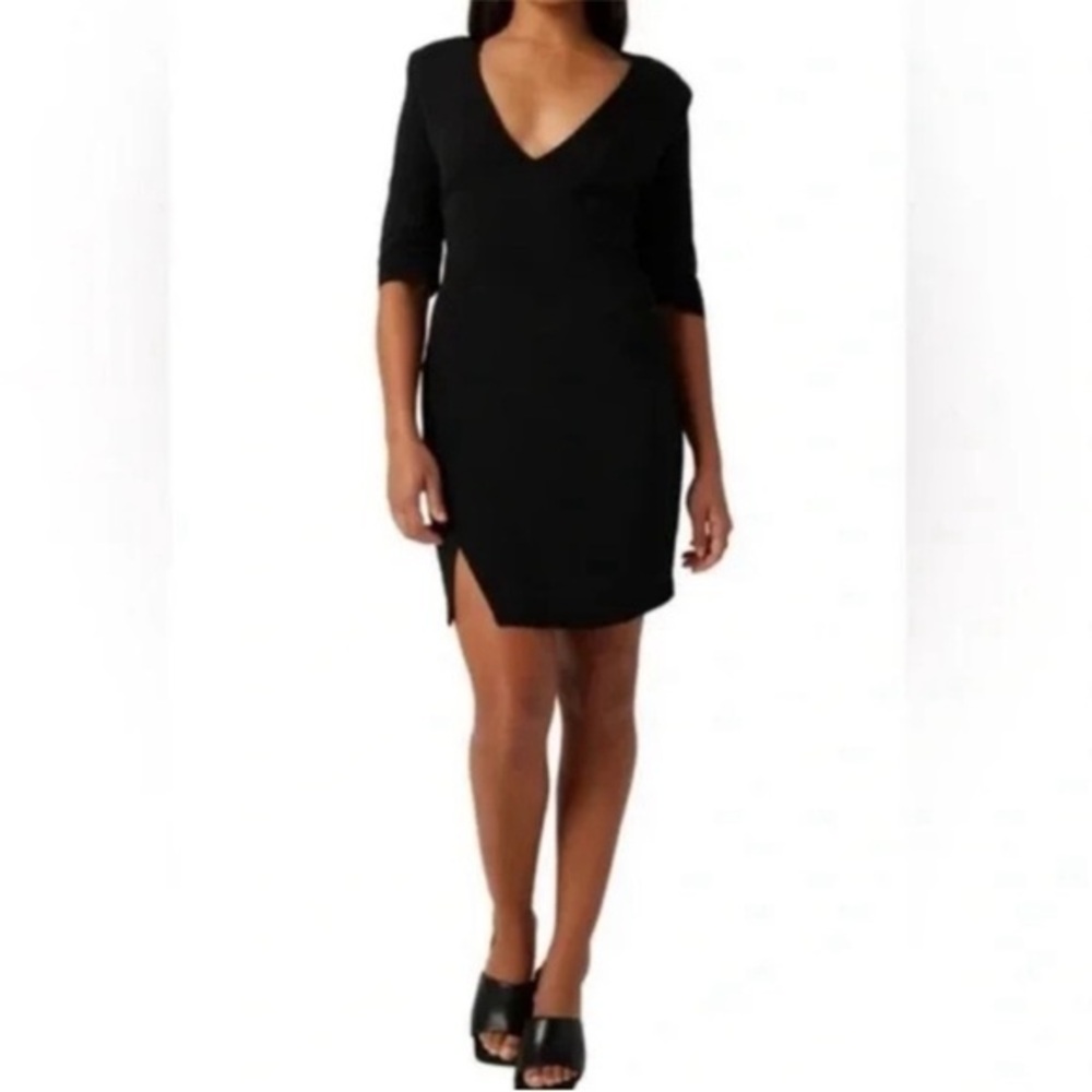 Lita by Ceira Little Black V Neck Dress Elegant, Shoulder Pads Ret $248 Sz Lg
